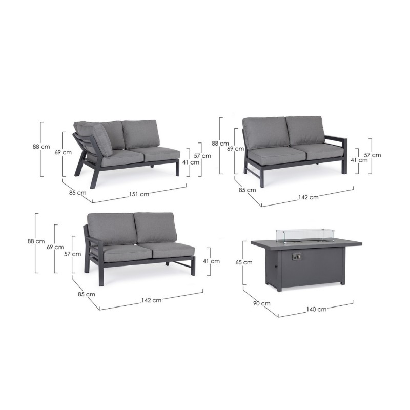 Set sofá esquinero y mesa chimenea Hendrix exterior