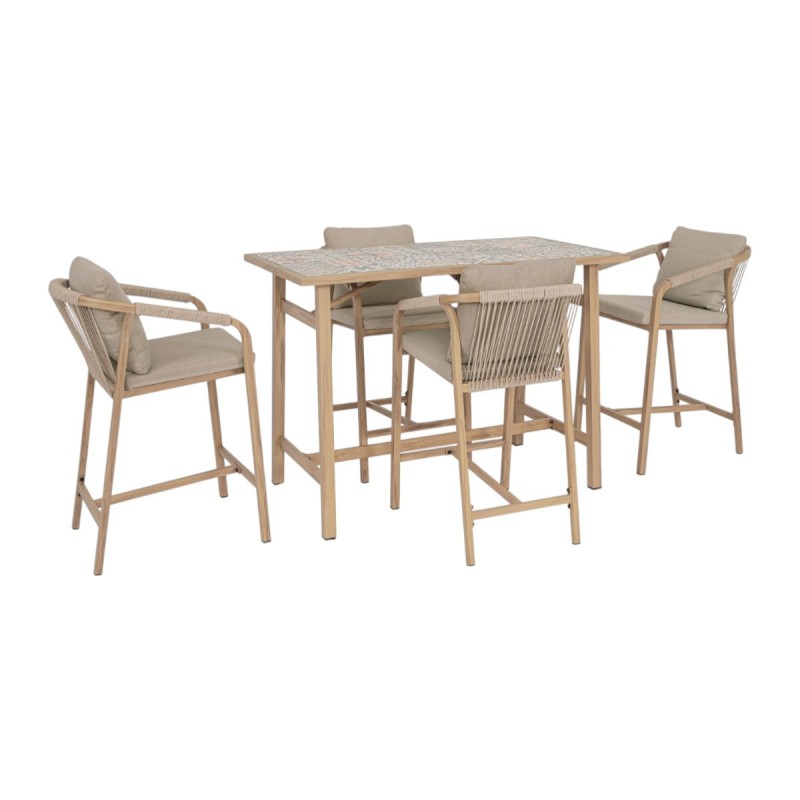 Set Mesa Bar y 4 Taburetes Kalimera exterior