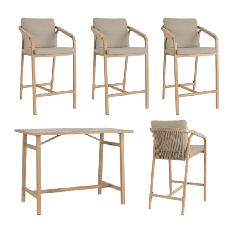 Set Mesa Bar y 4 Taburetes Kalimera exterior