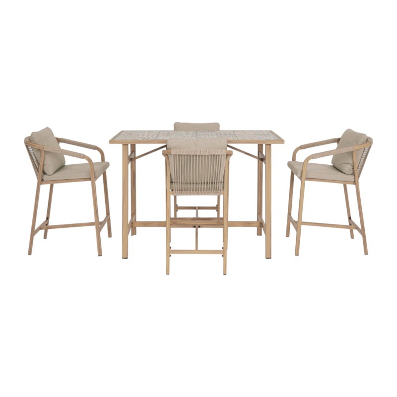 Set Mesa Bar y 4 Taburetes Kalimera exterior