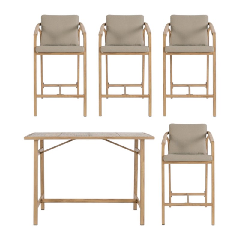 Set Mesa Bar y 4 Taburetes Kalimera exterior