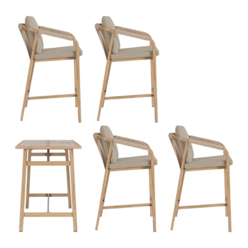 Set Mesa Bar y 4 Taburetes Kalimera exterior