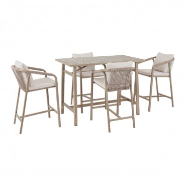Set Mesa Bar y 4 Taburetes Kalimera exterior-Natural
