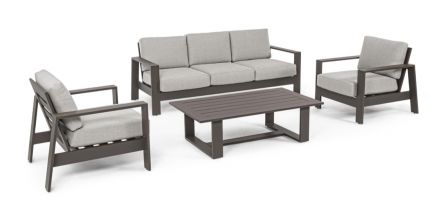 Set muebles marrones exterior sofá + 2 sillones + mesa centro