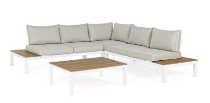 Set sofá esquinero exterior aluminio blanco