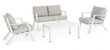 Set sofá moderno exterior 4 piezas aluminio blanco