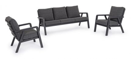 Set exterior sofá 3 plazas + 2 sillones aluminio negro