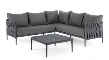 Set sofá esquinero exterior aluminio negro